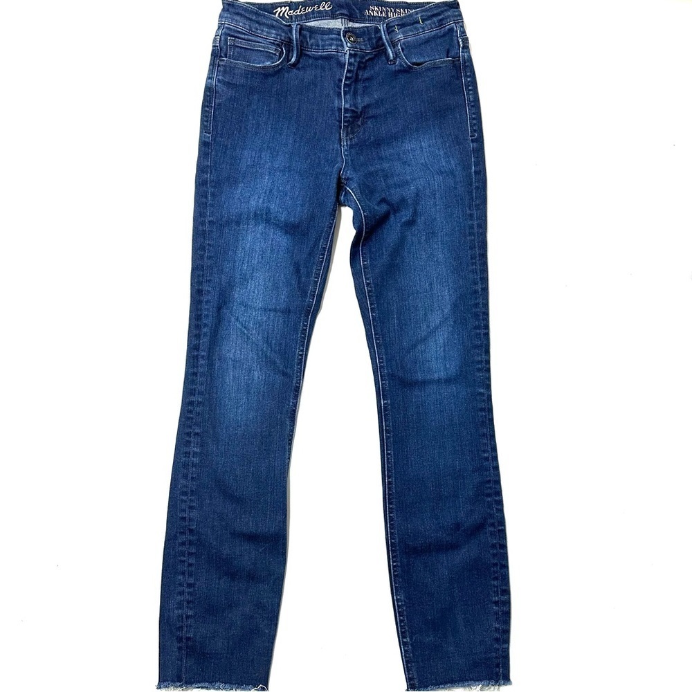 Madewell Skinny Skinny Ankle High Rise Raw Hem Dark Wash Denim Jeans Sz 25